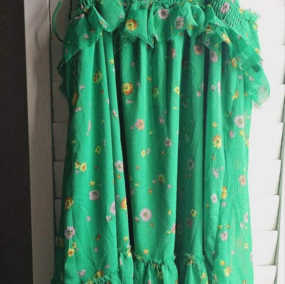 LUCKY BRAND Green Spagetti Straps Mini Floral Dress Lined size XL - Picture 10 of 11